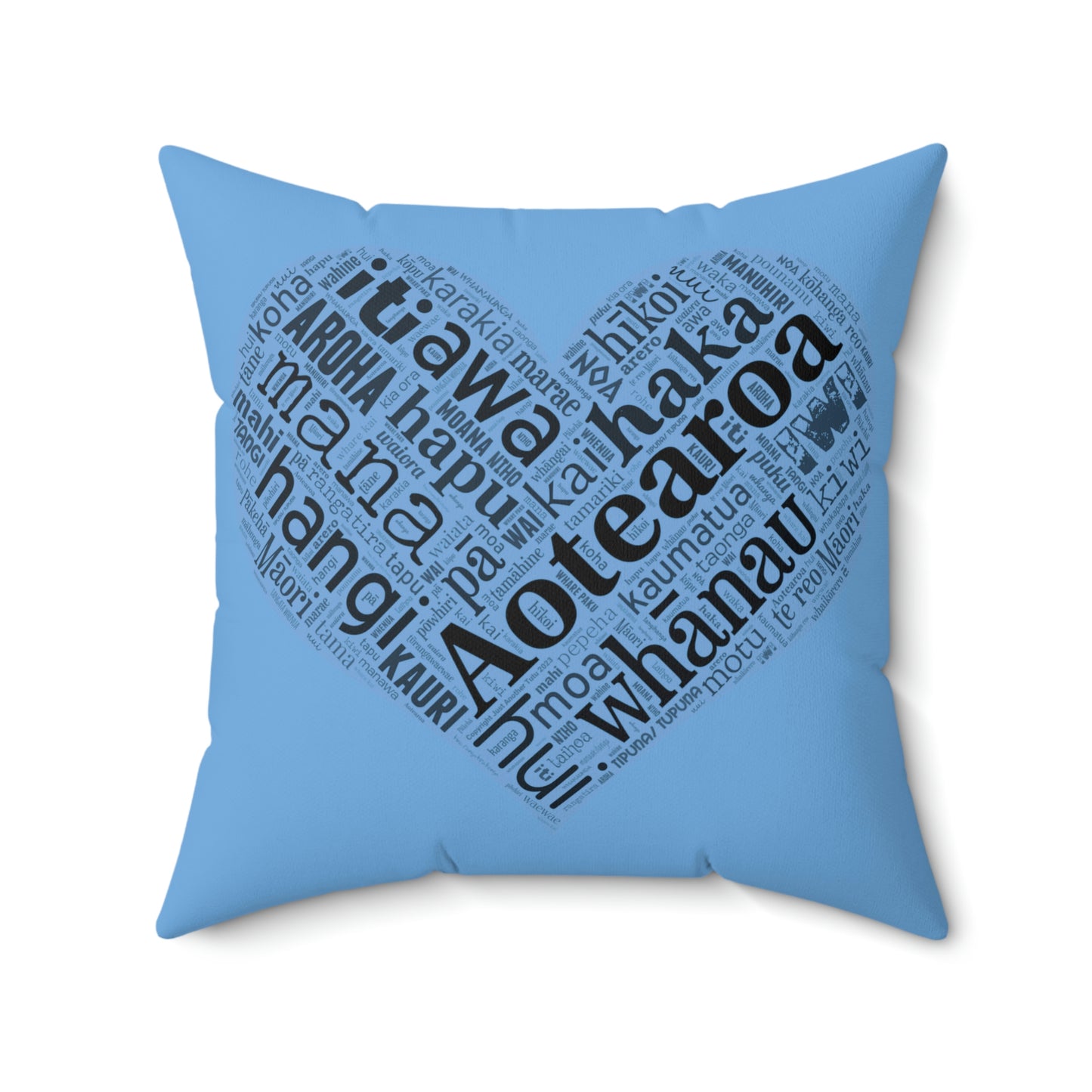 Light Blue Māori Word Art Heart  Square Pillow