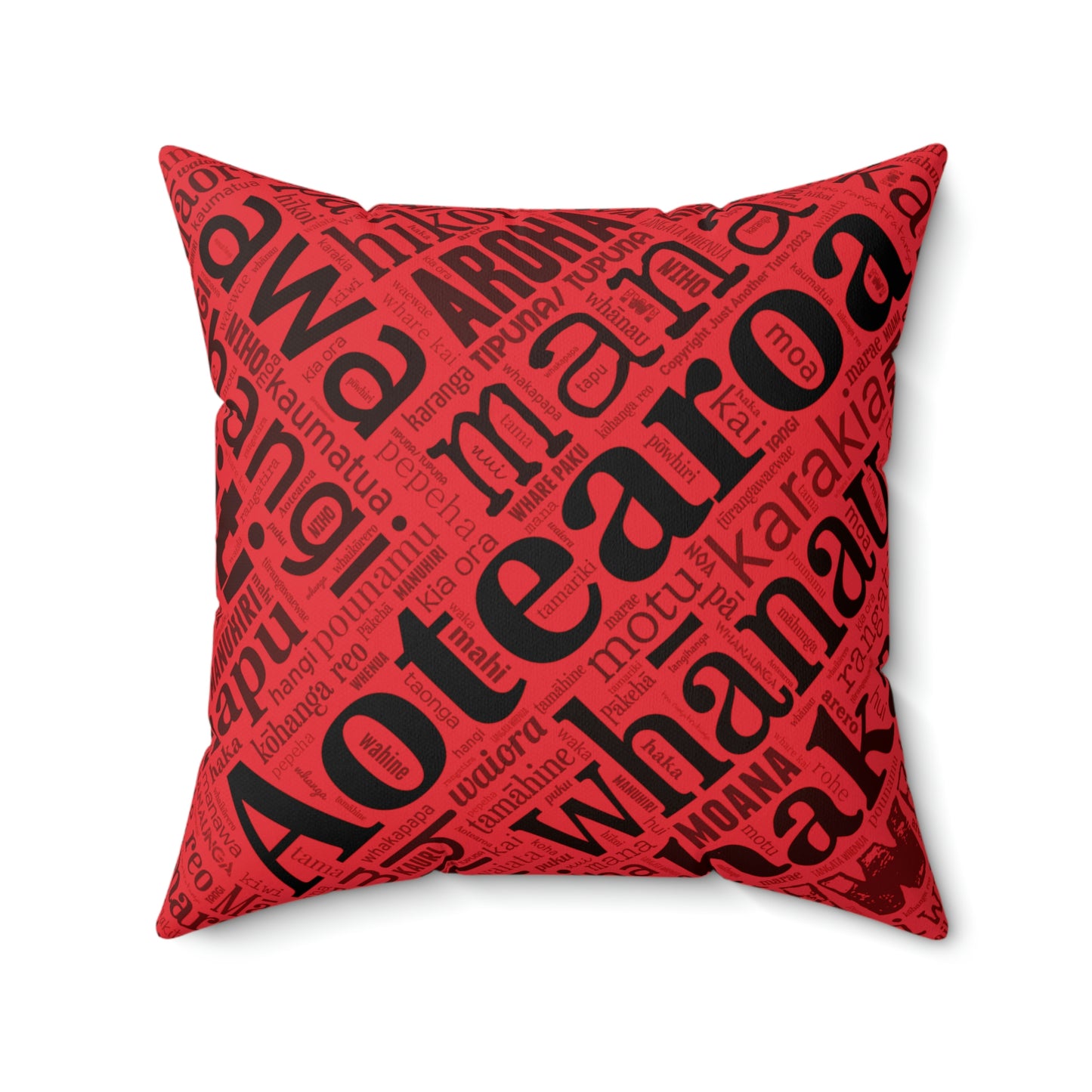 Red Māori Word Art Square Pillow