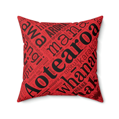Red Māori Word Art Square Pillow