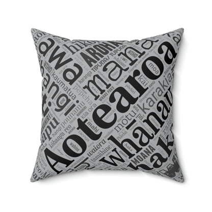 Grey Māori Word Art Square Pillow