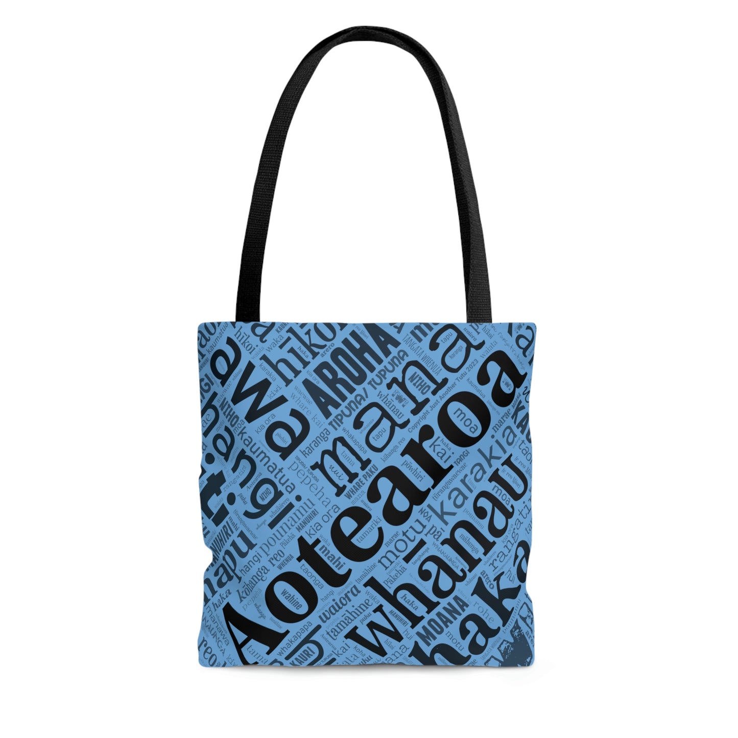 Light Blue Māori Word Art Tote Bag