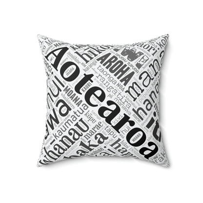 White Māori Word Art Square Pillow