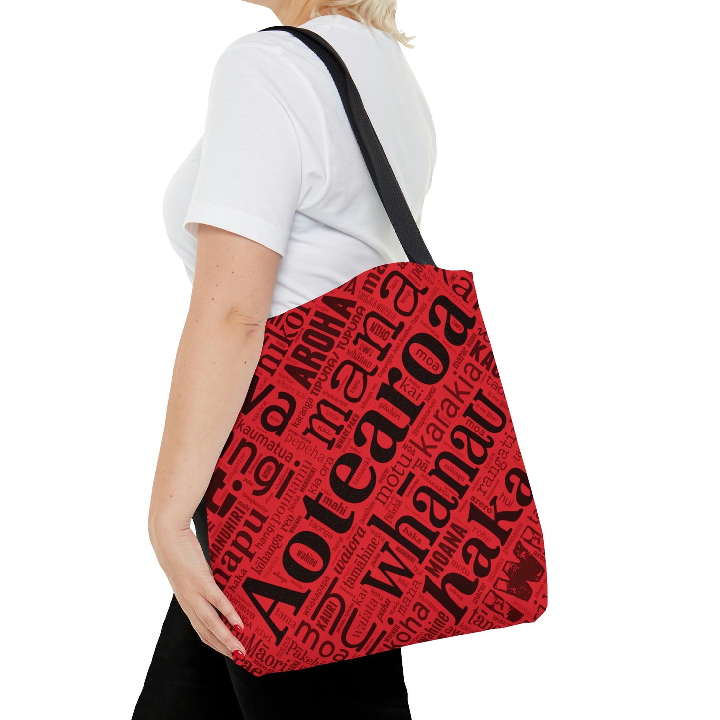 Red Māori Word Art Tote Bag