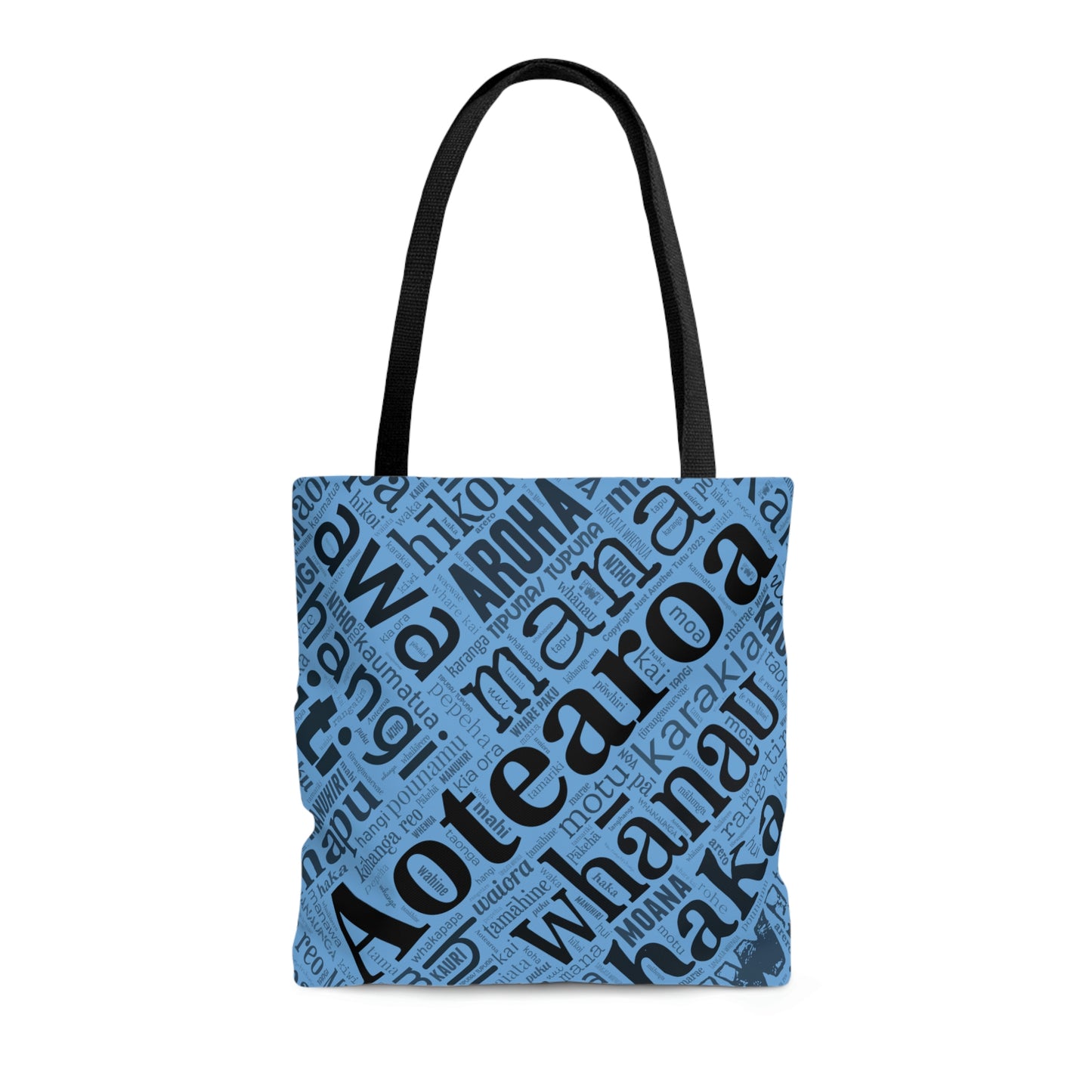 Light Blue Māori Word Art Tote Bag