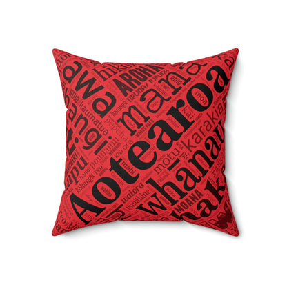 Red Māori Word Art Square Pillow