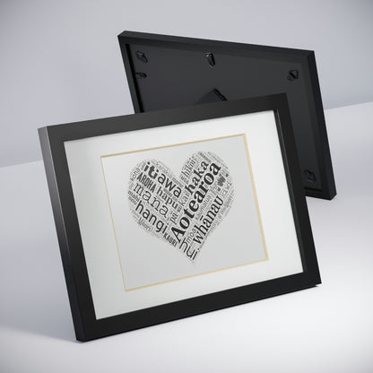 Māori Word Art Heart Framed Picture