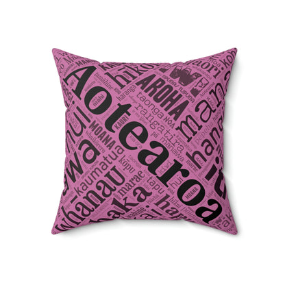 Pink Māori Word Art Square Pillow