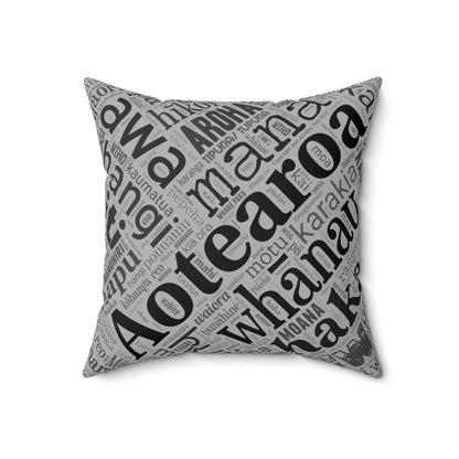 Grey Māori Word Art Square Pillow