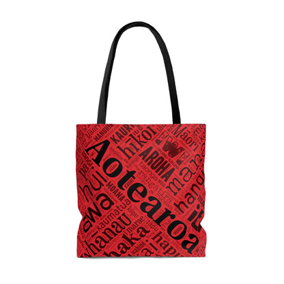 Red Māori Word Art Tote Bag